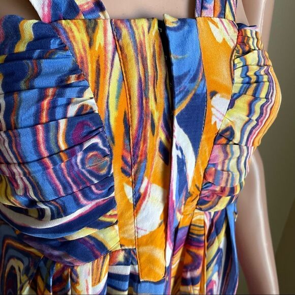 Line & Dot Silk Maxi Dress Orange Blue Purple Swirl Pattern Size Small - Picture 8 of 12